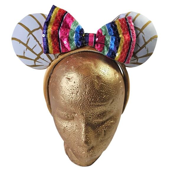 Disney Park Mexican "Concha" Sweet Bread Ears. Sequence Bling Ribbon accent Rare - Picture 1 of 10